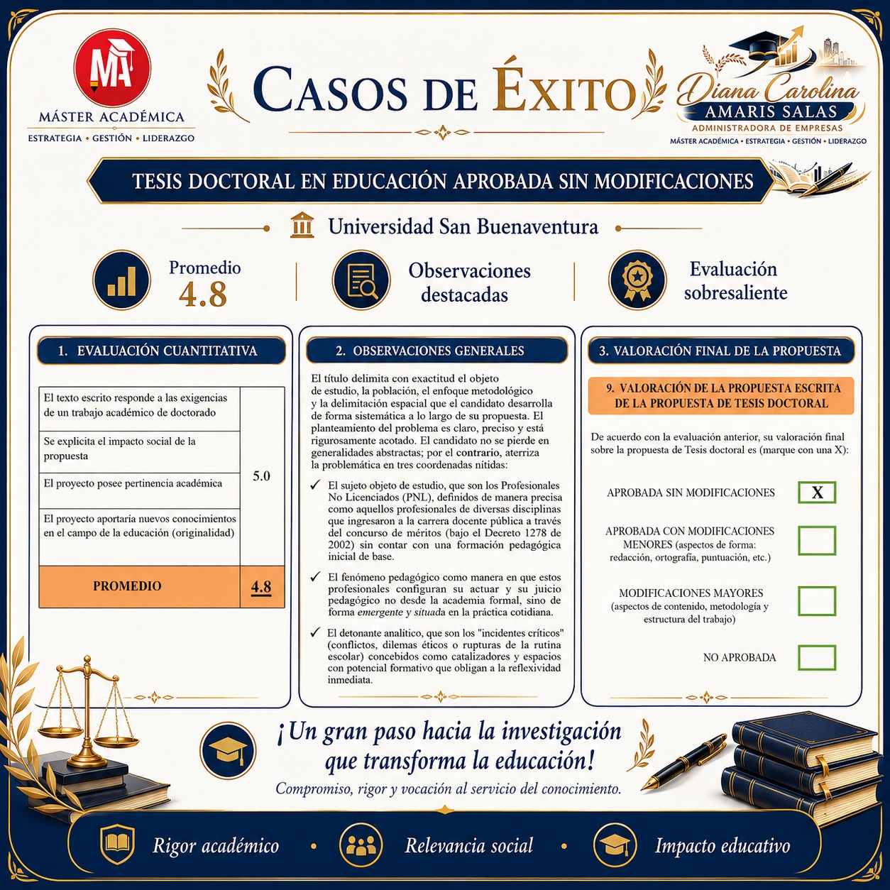 Caso de éxito - Tesis Doctoral en Educación aprobada sin modificaciones en Universidad San Buenaventura